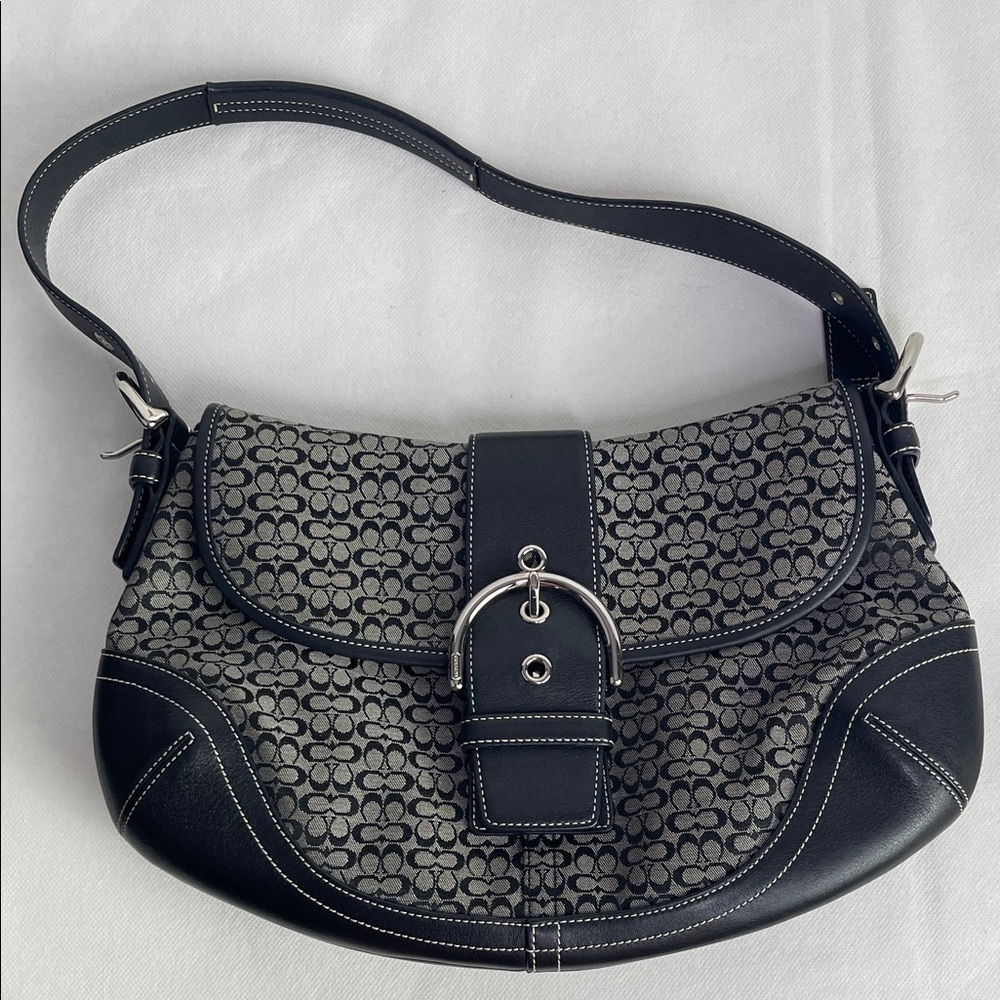 Coach Black Leather & Signature Fabric Shoulder Bag - Picture 8 of 10